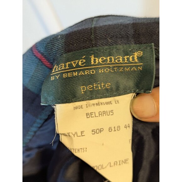 Vintage Harvé Benard Wool Tartan Plaid Pants Petite Green & Blue sz 12 - Picture 6 of 7